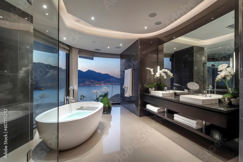 Generative AI illustration of Large Luxury Bathroom with luxurious design