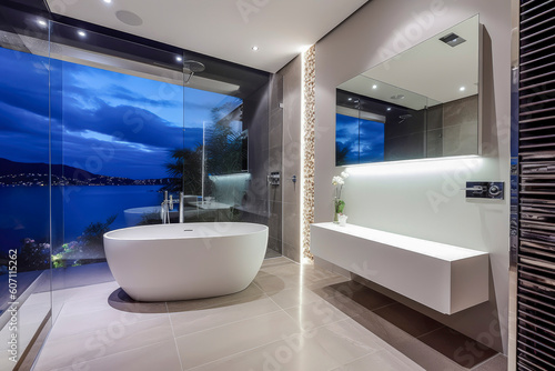 Generative AI illustration of Large Luxury Bathroom with luxurious design