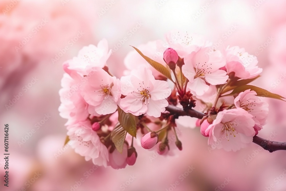 pink cherry blossom isolated on pink background Generative AI