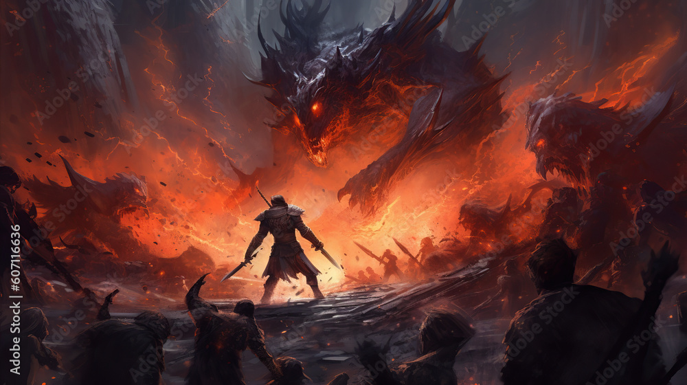 Fototapeta premium game characters. Action scene with soldiers in armor at war against invading monsters and aliens, science fiction. epic battle. High tech. AI generated image.