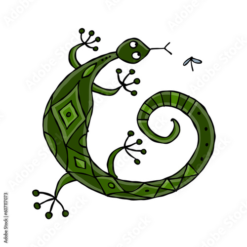 Lizard character, jungle animal. Chameleon isolated for your design. Vector i...