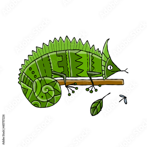 Lizard character, jungle animal. Chameleon isolated for your design. Vector i...