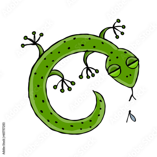 Lizard character, jungle animal. Chameleon isolated for your design. Vector i...