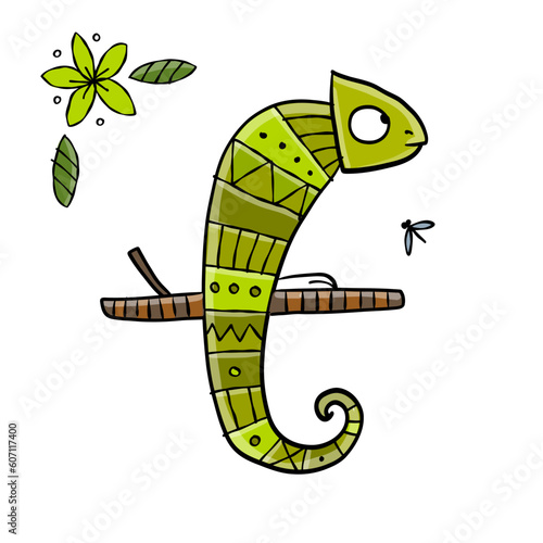 Lizard character, jungle animal. Chameleon isolated for your design. Vector i...