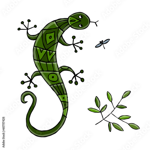Lizard character, jungle animal. Chameleon isolated for your design. Vector i...