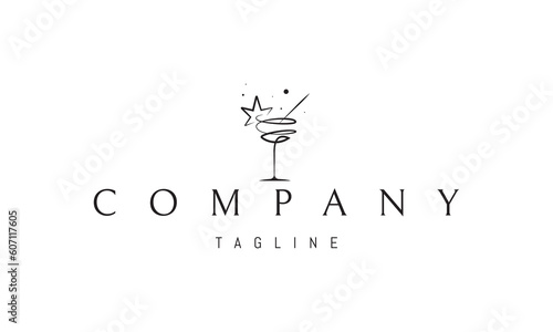 Vector logo on which an abstract image of a cocktail with a straw and a star.