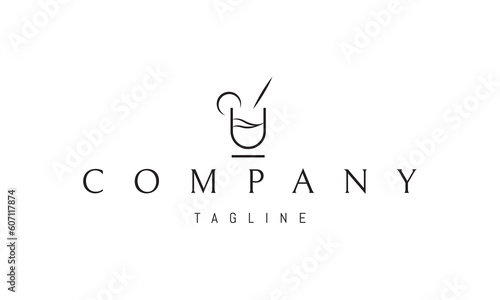Vector logo on which an abstract image of a drink with a straw in a linear style.