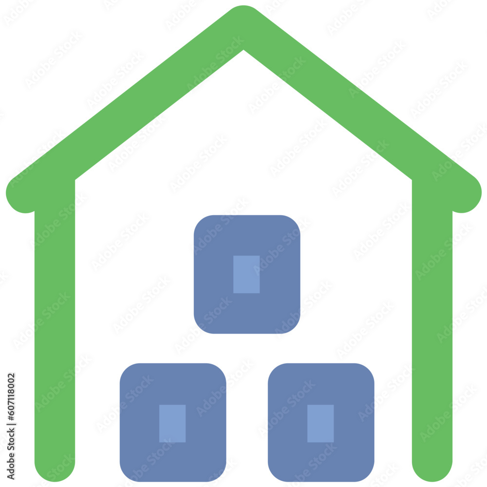 Logistics storage, icon of warehouse exterior Logistics storage, icon of warehouse exterior