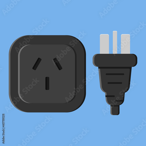 power outlet plug chinese type i black vector flat illustration