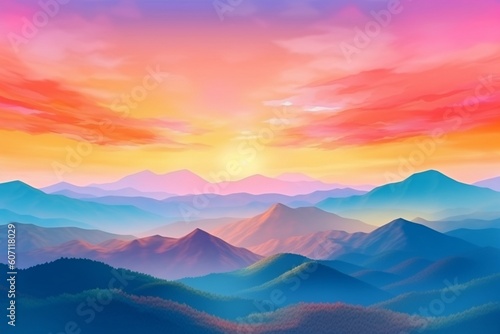 Beautiful sunset in the mountains landscape Generative AI © Dyeru