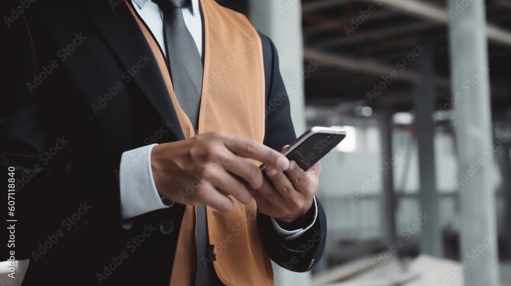 Obraz premium businessman using mobile phone, smartphone at office Generative AI