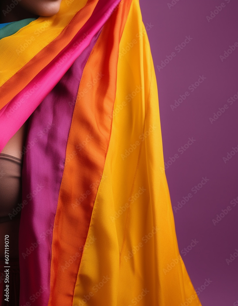 Expressive Generative AI pride photo of a lesbian woman with rainbow flag patterns. Inclusive society with equal rights. Pride day month celebration of diversity and inclusion. Expressive Generative AI pride photo of a lesbian woman with rainbow flag patterns. Inclusive society with equal rights. Pride day month celebration of diversity and inclusion.