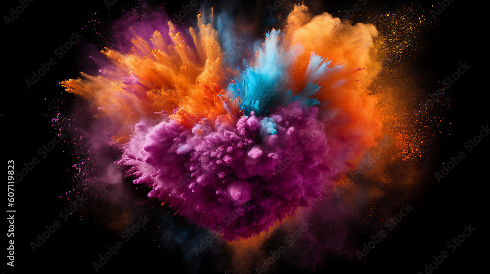 Colored powder heart explodes Colored powder heart explodes