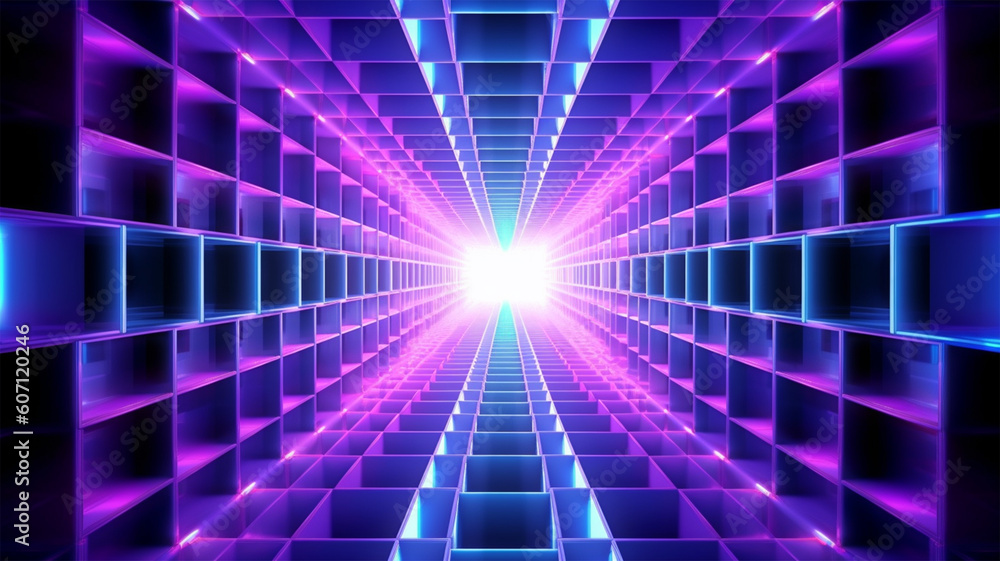 Virtual Reality Tunnel, Exploring a Neon Glows Spectral Rectangular Shape Portal. Generative AI Virtual Reality Tunnel, Exploring a Neon Glows Spectral Rectangular Shape Portal. Generative AI