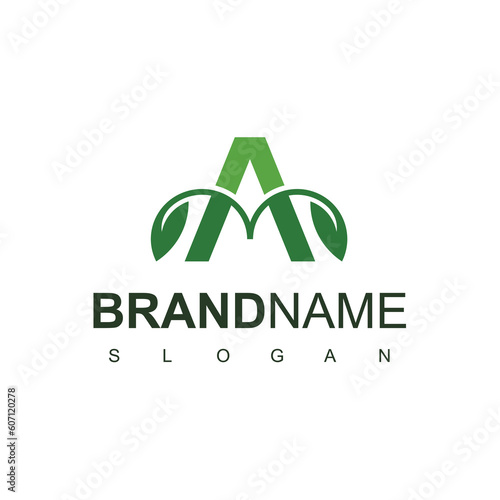 Letter A logo with Leaf element, modern natural agricultural company Logo