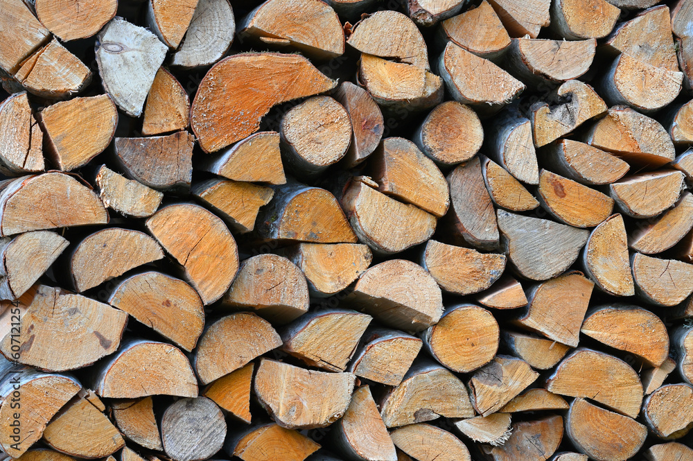 Woodpile, Chopped and stacked firewood, background Woodpile, Chopped and stacked firewood, background