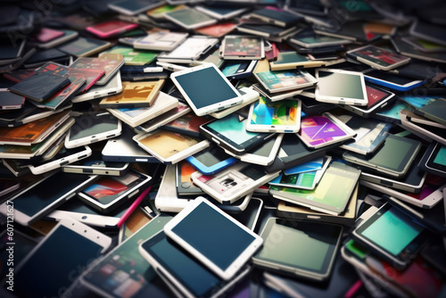 stack of old used and renewed mobile phones Fototapet