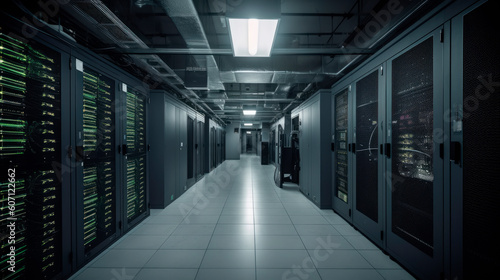 Large data center with powerful servers. 