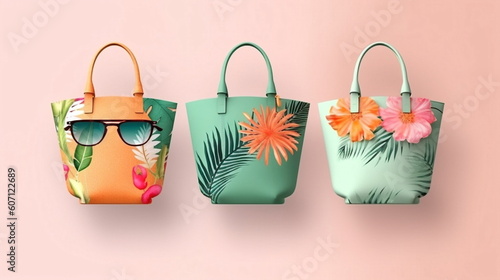 fashion luxury women handback colorful print summer bags banner accessories moda ,generated ai photo