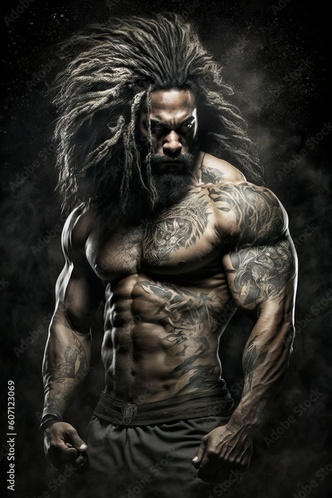 Young Tattooed Bodybuilder With Long Hair Young Tattooed Bodybuilder With Long Hair