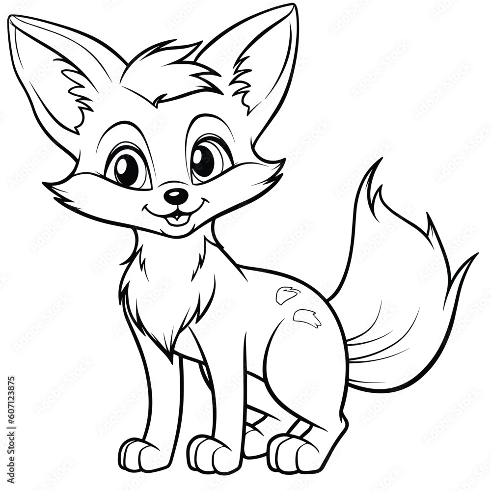 Obraz premium Fox, colouring book for kids, vector illustration