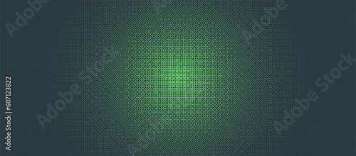 Dither Pattern Bitmap Texture Halftone Radial Gradient Vector Panoramic Abstract Background. Glitch Screen With Flicker Pixels Effect Wide Wallpaper. 8 Bit Pixel Art Retro Video Game Green Abstraction
