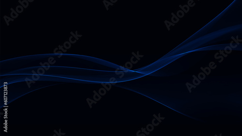 Premium neon dark background with exquisite blue abstract smoky wave. Wallpaper for poster, banner, website, flyer, presentation.