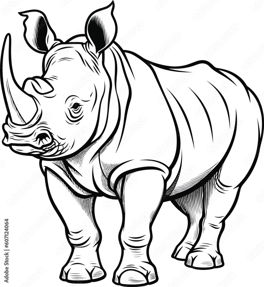 Rhinoceros, colouring book for kids, vector illustration