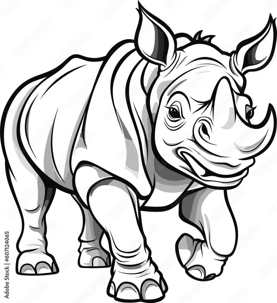 Obraz premium Rhinoceros, colouring book for kids, vector illustration