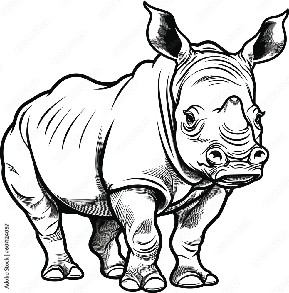 Fototapeta premium Rhinoceros, colouring book for kids, vector illustration