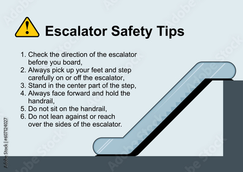 Escalator safety tips banner and poster design. Eps vector illustration.