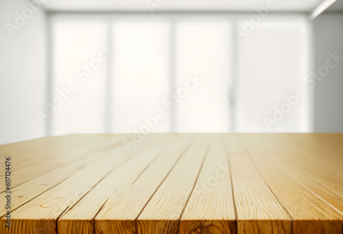 Wood table top texture shabby background Patterned surface In the kitchen room interior , can be used for display or montage anything your products. Generative AI, illustration