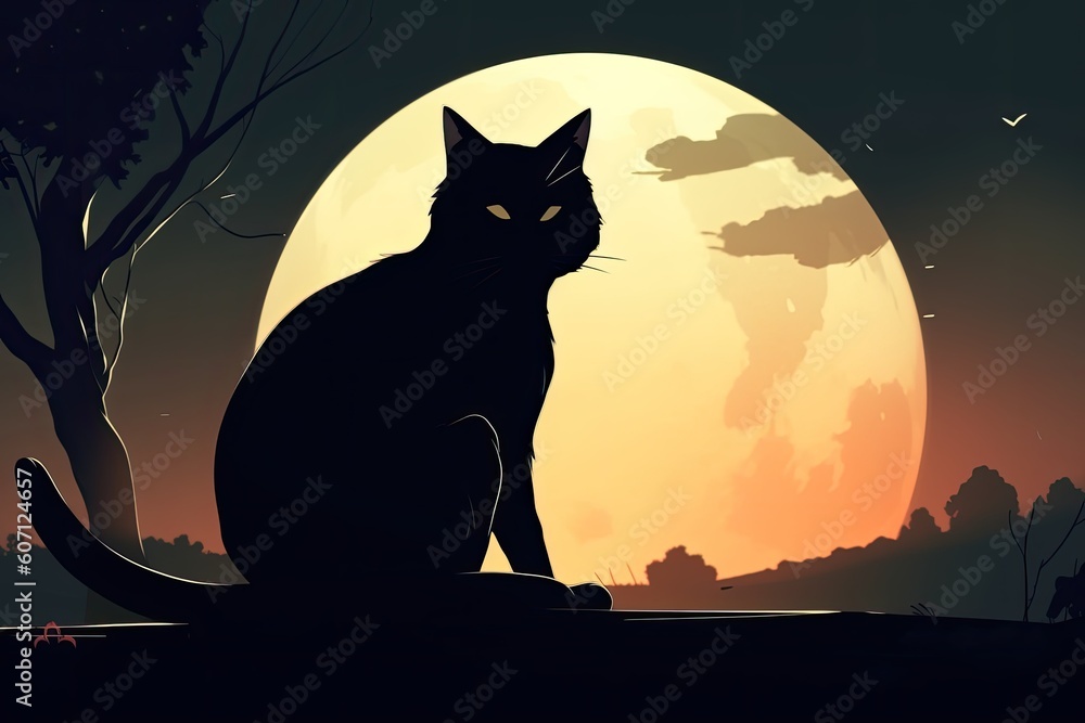cartoon anime cat silhouette, cute black cat cartoon anime cat silhouette, cute black cat
