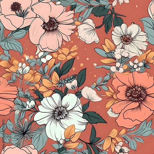 Vintage Floral and Flowers Seamless Pattern for fabric  paper  print  digital. Generative AI