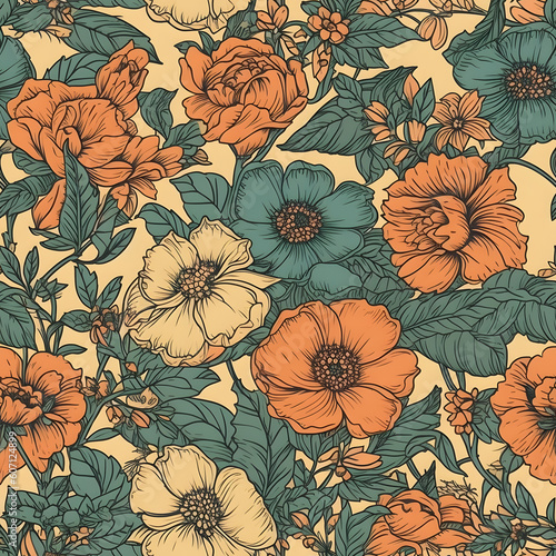 Vintage Floral and Flowers Seamless Pattern for fabric  paper  print  digital. Generative AI