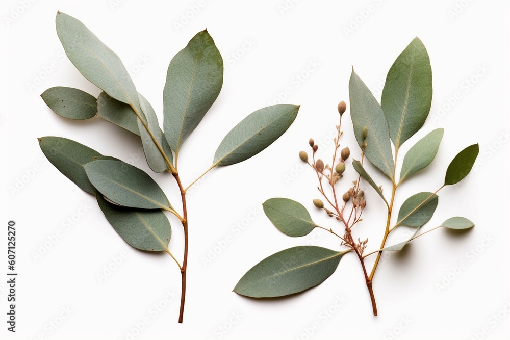 Fototapeta branch with leaves isolated on white background Generative AI