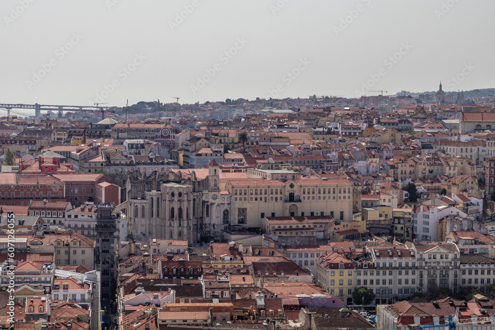 Lisbon, Portugal - april 24, 2018: Cityscape with view of historical and traditional architecture of downtown.
