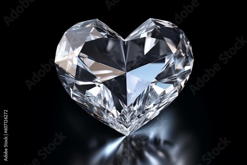 Diamond heart isolated on black background Generative AI