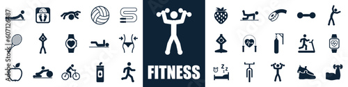 Fitness set isolated icons, fitness exercise, yoga workout training signs – stock vector