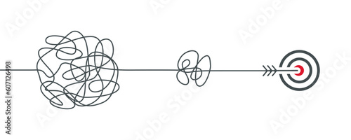Winding path to the goal, concept of achieving success, problem solving, finding the right solution, brainstorming process to form a successful idea, creative multifaceted management – stock vector