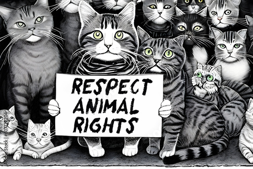 Cats protesting for more animal rights. Respect animal rights. A group of cat activists. Generative AI photo
