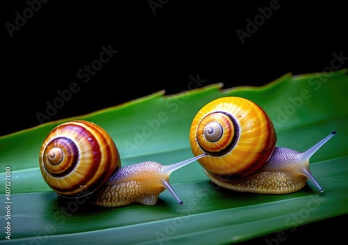 Closeup studio shots of Cuban snails Polymita picta with variety colorful shell. The beautiful Polymitas are exclusive to Cuba photo