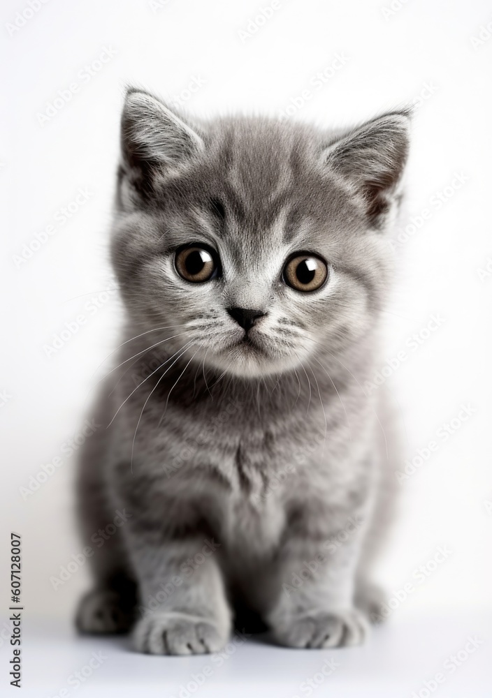 Portrait of young cute kitty cat baby on a white background