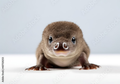 Young duck-billed platypus baby, on white background, concept of education materials, wallpaper, calendar, children's book photo