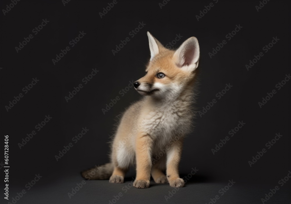 Young pale fox baby (Vulpes pallida) with dark background