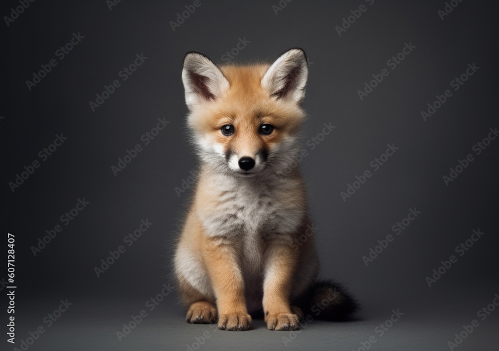 Cute little young Palid Fox, Pale Fox baby with grey background.