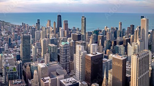 Chicago city skyscrapers aerial view, blue sky background. Skydeck observation deck © digidreamgrafix