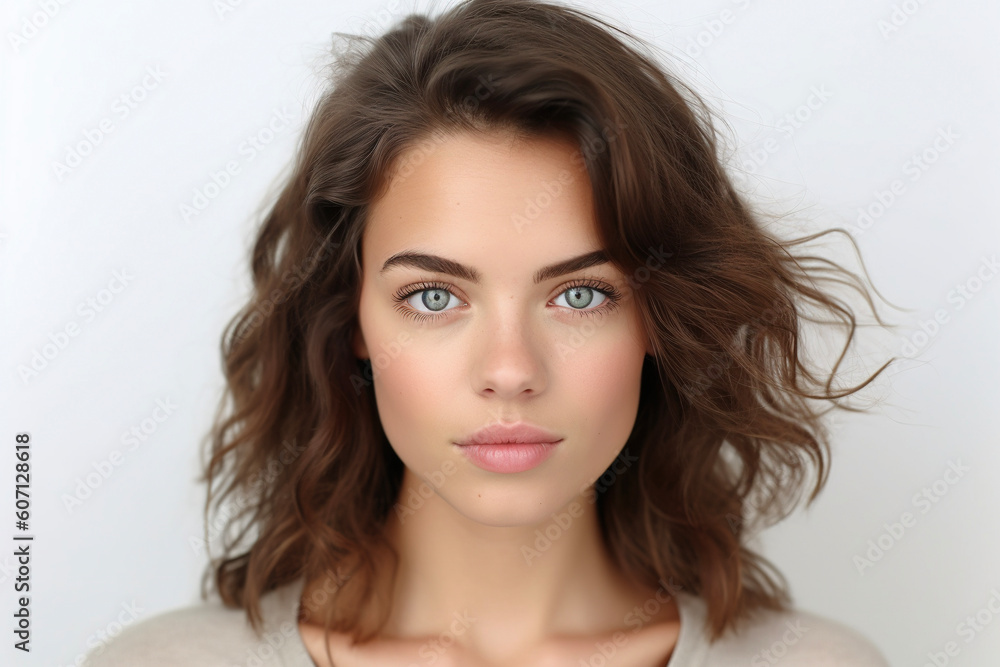 Portrait of young european woman looking at camera isolated on white background. AI Portrait of young european woman looking at camera isolated on white background. AI