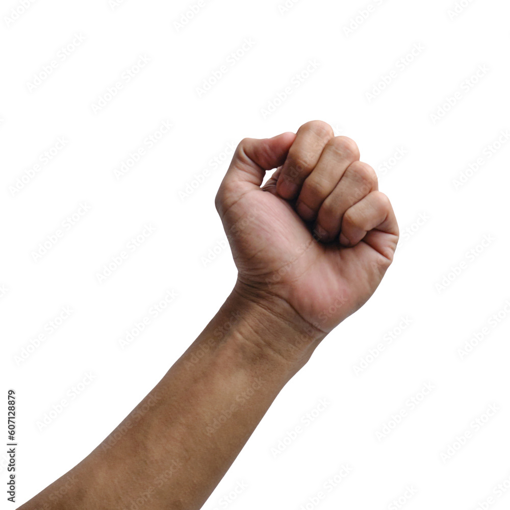 Powerful Fist: Male Hand Clenched in Determination against White or Transparent Background