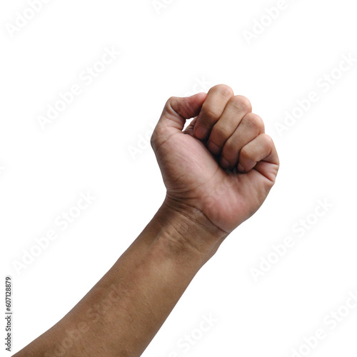 Powerful Fist: Male Hand Clenched in Determination against White or Transparent Background